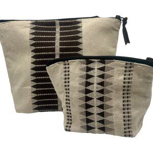 NEW ! Geometric Handwoven Striped Make Up Jewellery / Travel Bag Set